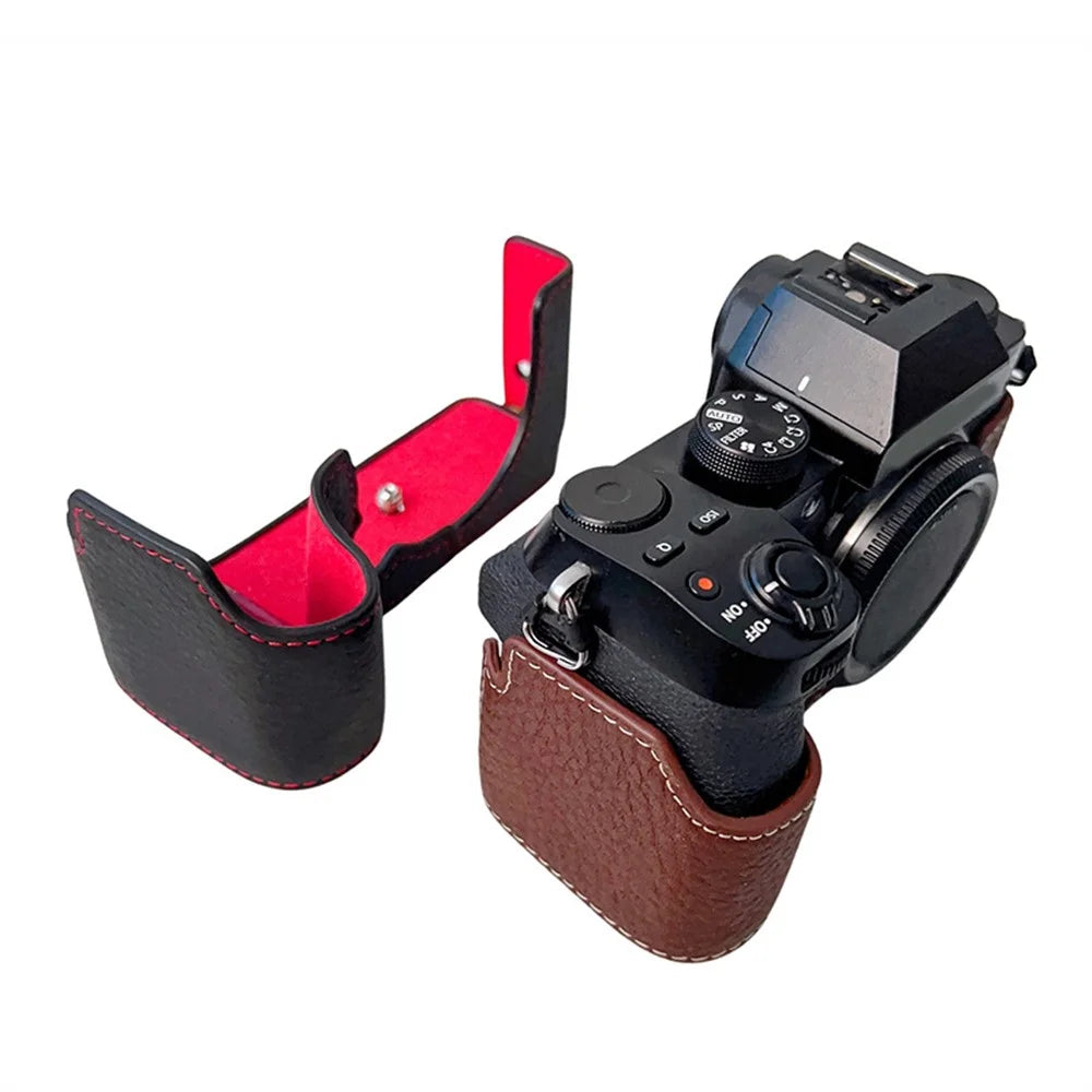 Genuine Leather Half Cover Case for Fujifilm X-S10 Camera, Anti-scratch Protective Cover with Battery Opening - Coffee - 2