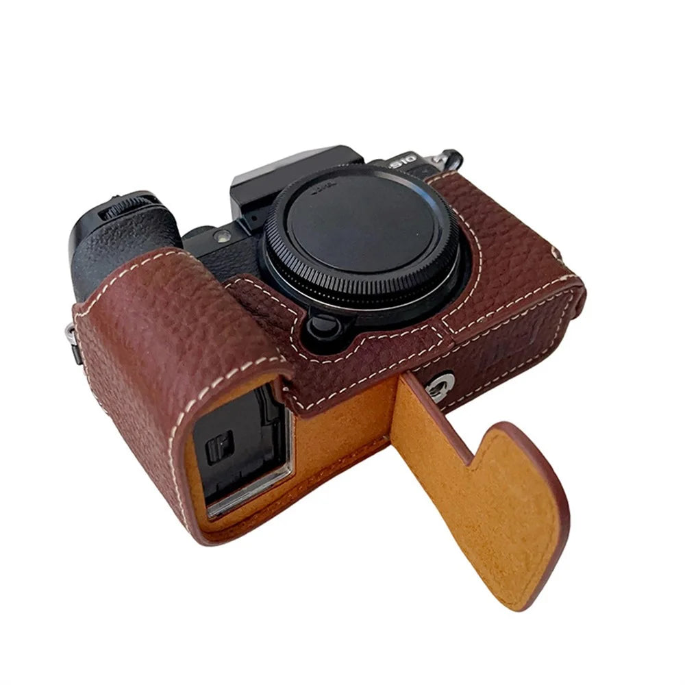 Genuine Leather Half Cover Case for Fujifilm X-S10 Camera, Anti-scratch Protective Cover with Battery Opening - Coffee - 3