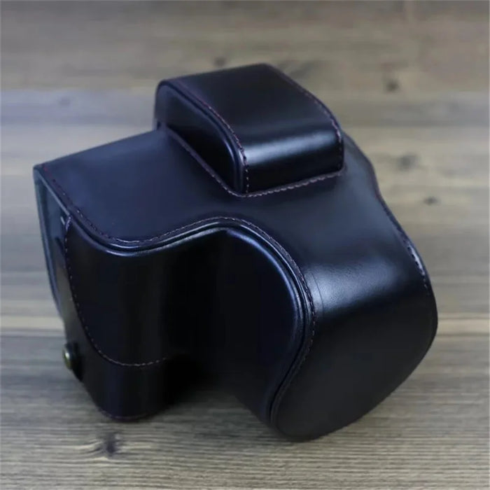 PU Leather Camera Case Bag for Canon EOS R10, Battery Opening Design Protective Cover with Lens Pouch and Strap - Black - 2