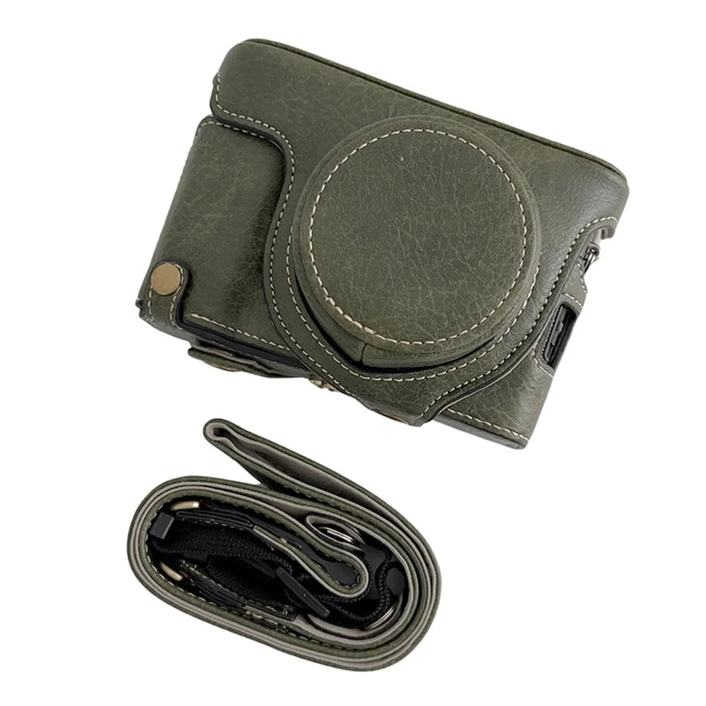 For FUJIFILM X100V / X100F Textured PU Leather Protective Cover Detachable Camera Case Bag with Battery Opening Design and Shoulder Strap - Green - 1