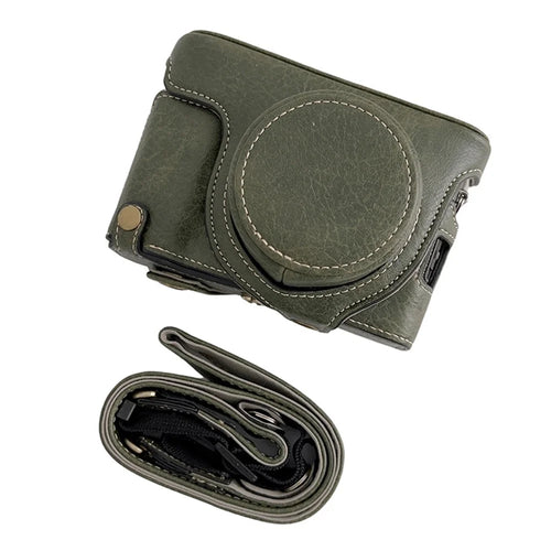 For FUJIFILM X100V / X100F Textured PU Leather Protective Cover Detachable Camera Case Bag with Battery Opening Design and Shoulder Strap - Green - 1