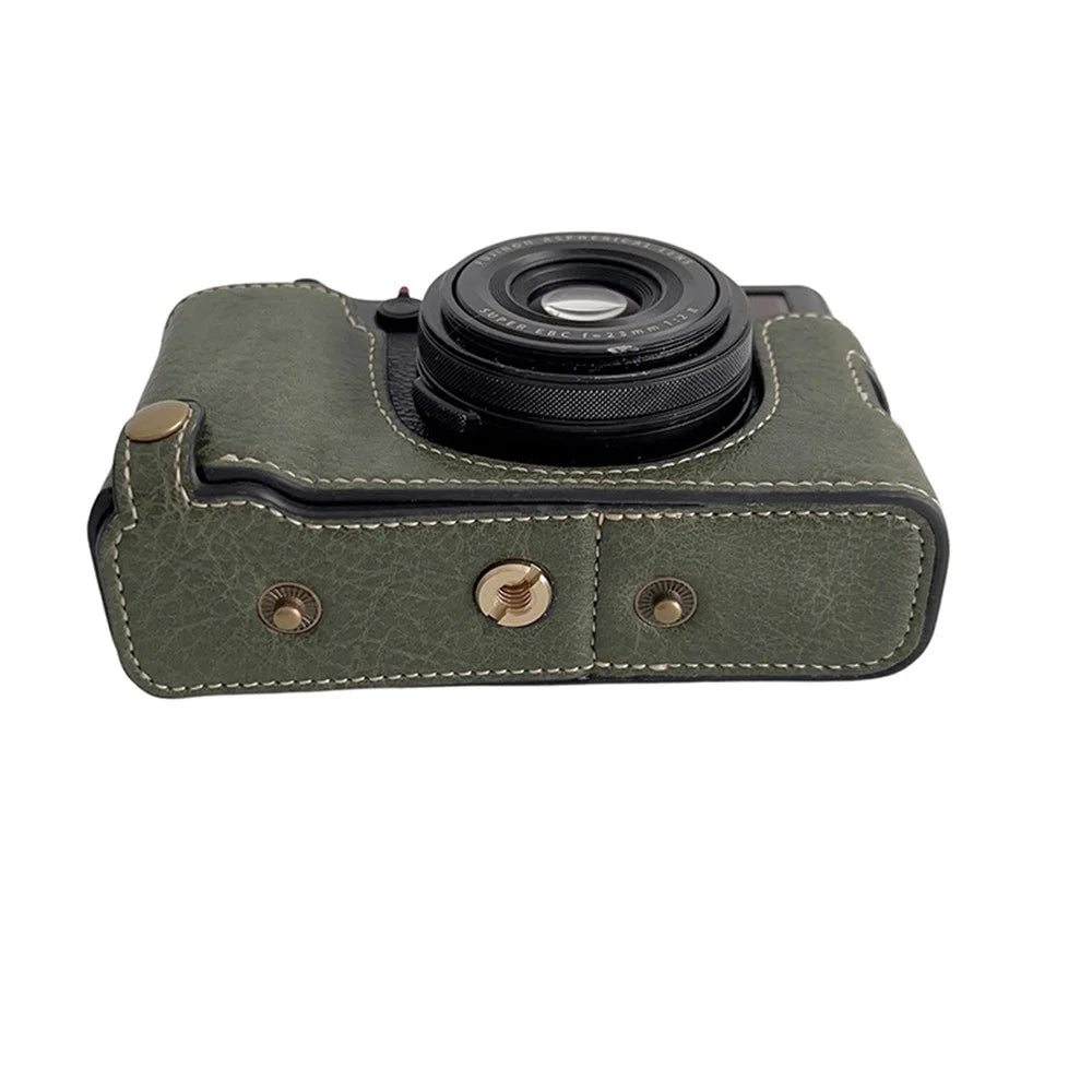 For FUJIFILM X100V / X100F Textured PU Leather Protective Cover Detachable Camera Case Bag with Battery Opening Design and Shoulder Strap - Green - 2