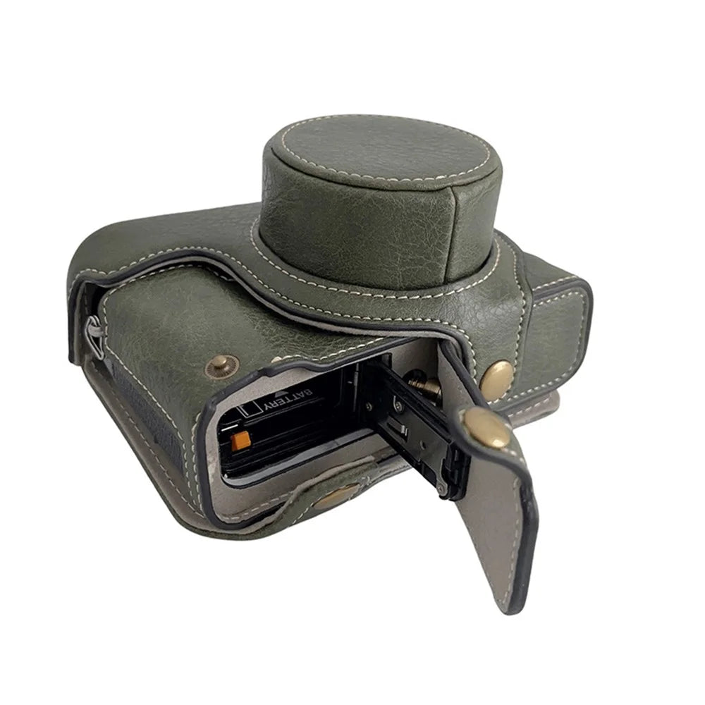 For FUJIFILM X100V / X100F Textured PU Leather Protective Cover Detachable Camera Case Bag with Battery Opening Design and Shoulder Strap - Green - 3