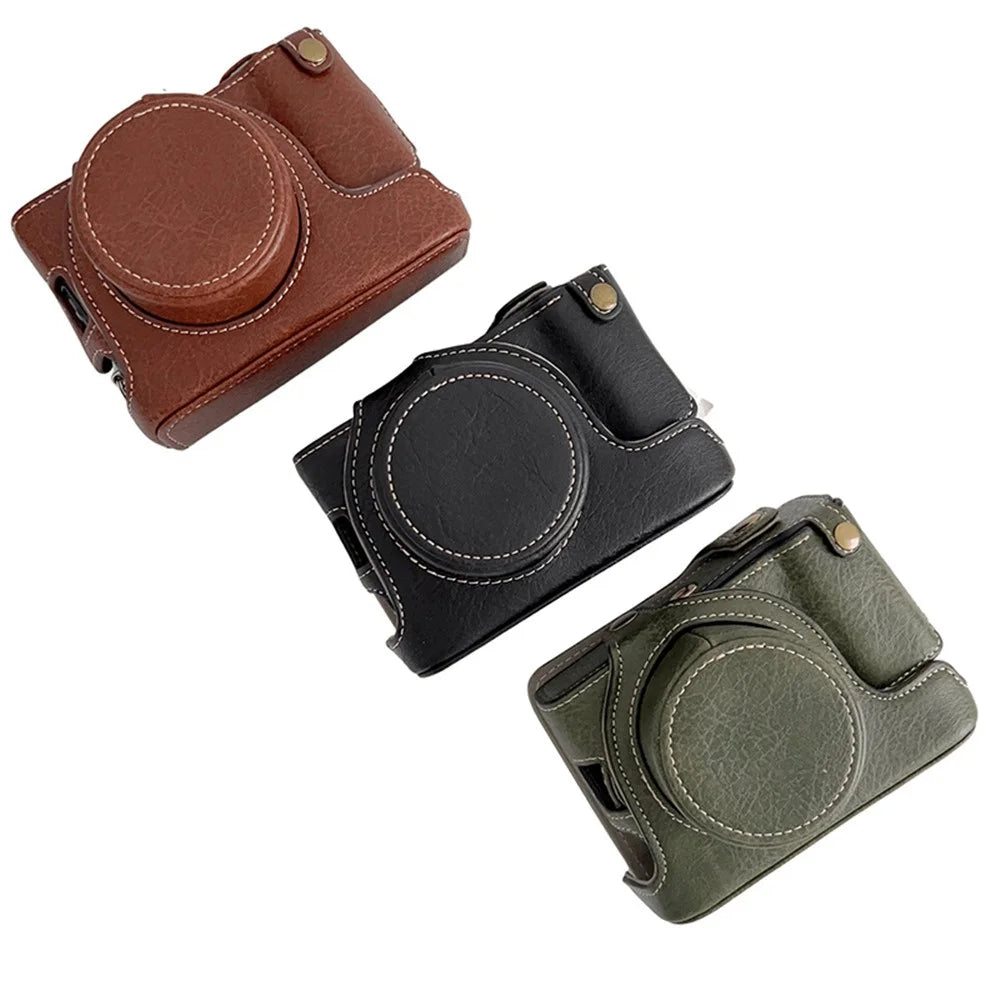 For FUJIFILM X100V / X100F Textured PU Leather Protective Cover Detachable Camera Case Bag with Battery Opening Design and Shoulder Strap - Green - 5