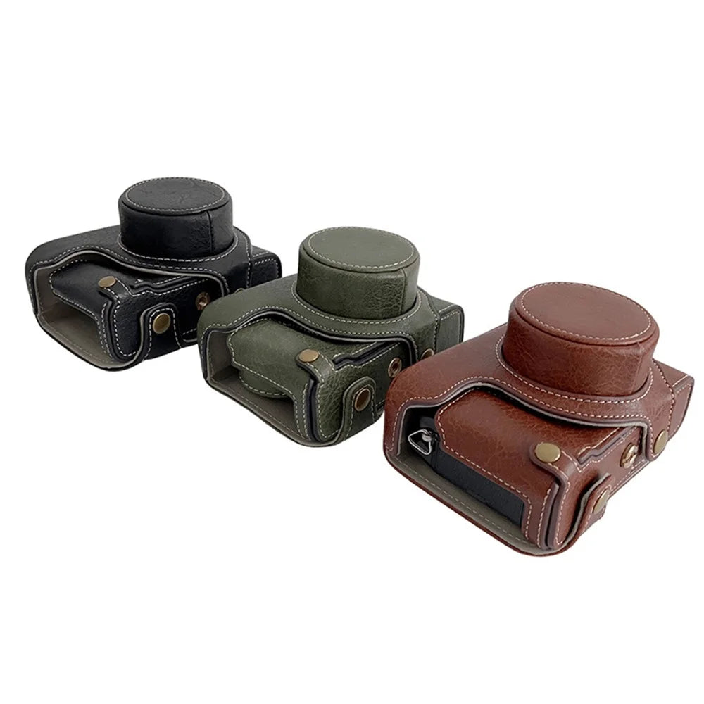 For FUJIFILM X100V / X100F Textured PU Leather Protective Cover Detachable Camera Case Bag with Battery Opening Design and Shoulder Strap - Green - 6
