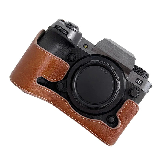 For Fujifilm X-H2s / X-H2 Buffalo Texture PU Leather Camera Bottom Case Half Body Protective Cover with Battery Opening - Brown - 1