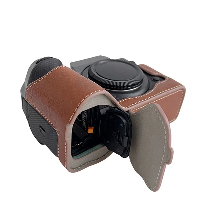 For Fujifilm X-H2s / X-H2 Buffalo Texture PU Leather Camera Bottom Case Half Body Protective Cover with Battery Opening - Brown - 2