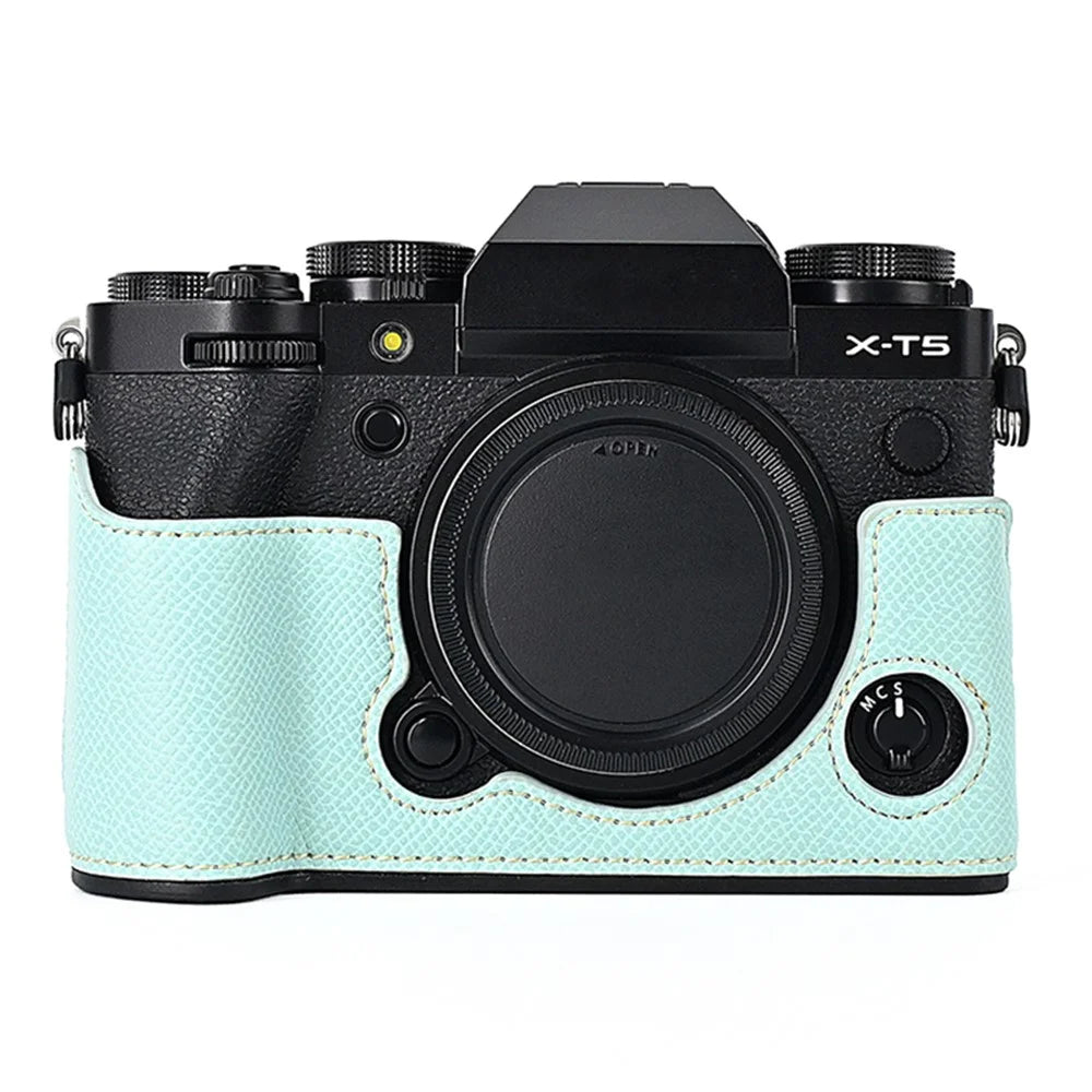 For Fujifilm X-T5 Camera PU Leather Protective Case Battery Opening Design Half Body Cover with Hand Strap - Baby Blue - 2