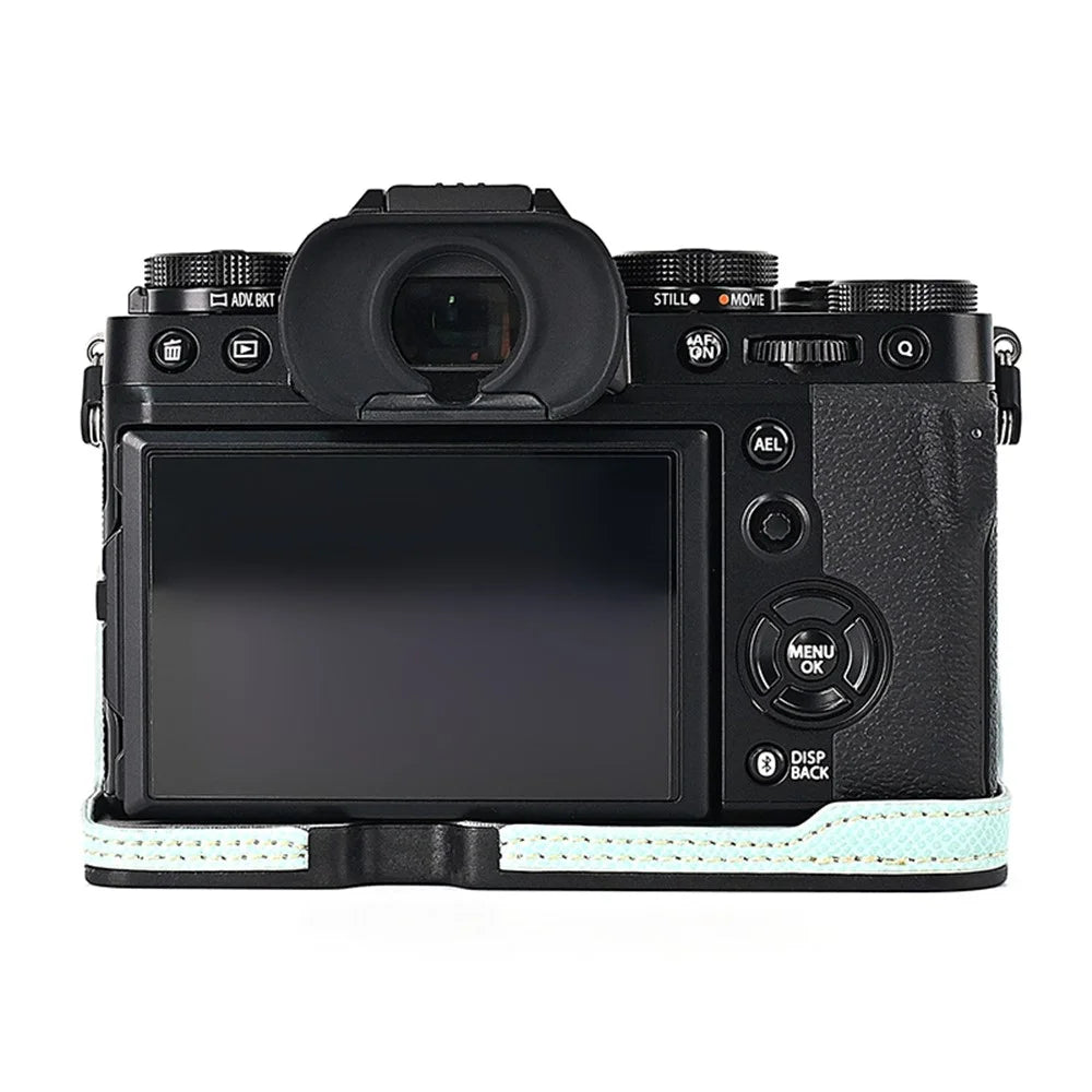 For Fujifilm X-T5 Camera PU Leather Protective Case Battery Opening Design Half Body Cover with Hand Strap - Baby Blue - 3