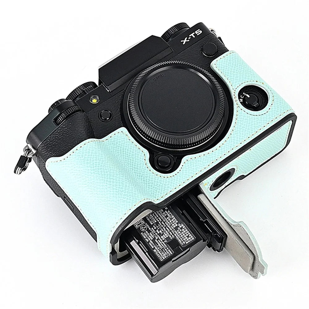 For Fujifilm X-T5 Camera PU Leather Protective Case Battery Opening Design Half Body Cover with Hand Strap - Baby Blue - 4