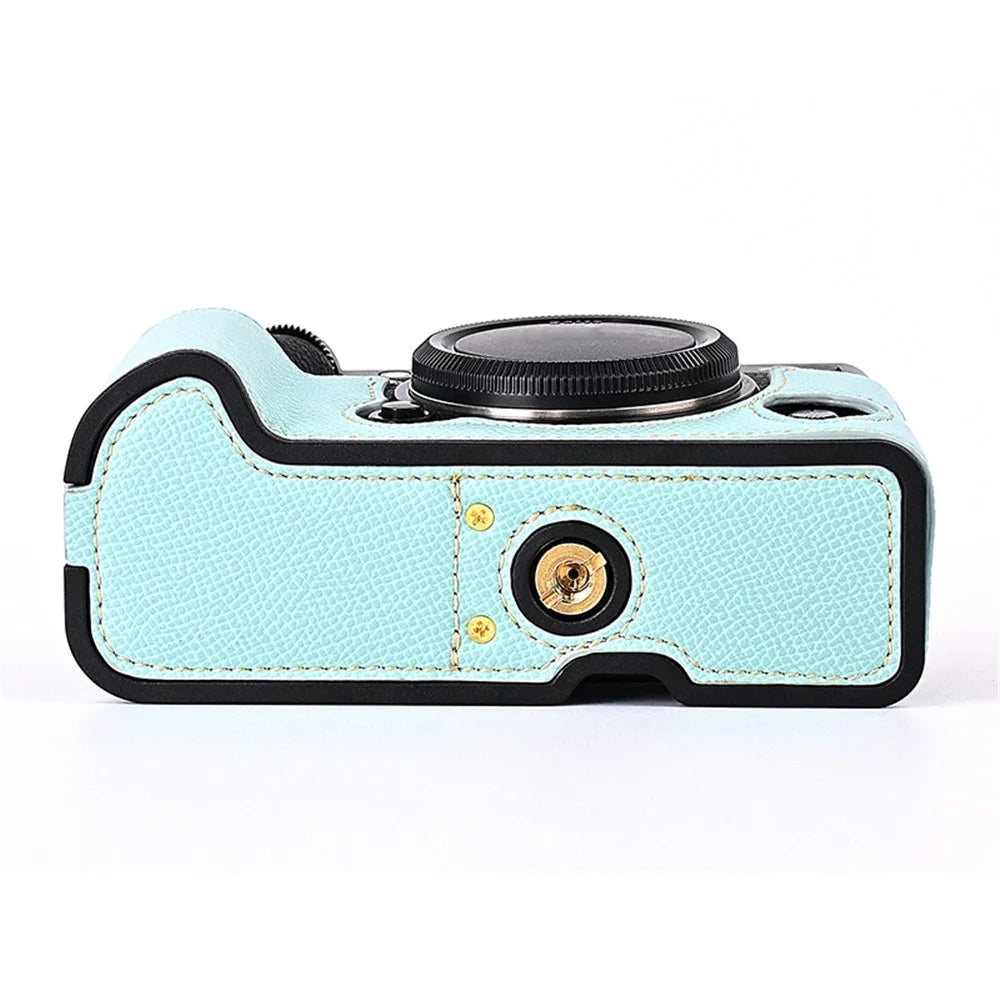 For Fujifilm X-T5 Camera PU Leather Protective Case Battery Opening Design Half Body Cover with Hand Strap - Baby Blue - 5
