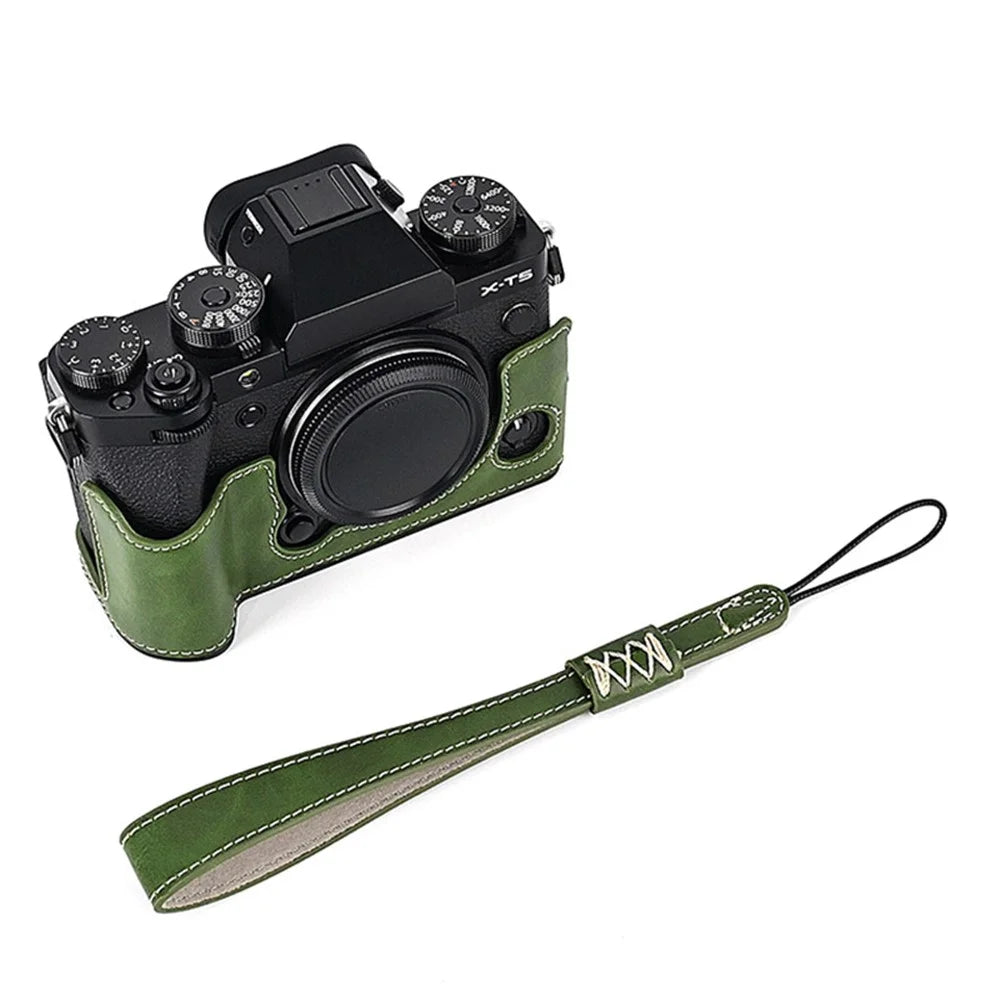 For Fujifilm X-T5 Anti-scratch PU Leather Camera Case Battery Opening Design Protective Cover with Screw - Green - 1