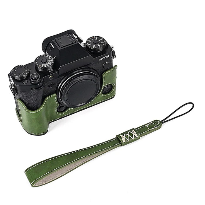 For Fujifilm X-T5 Anti-scratch PU Leather Camera Case Battery Opening Design Protective Cover with Screw - Green - 1