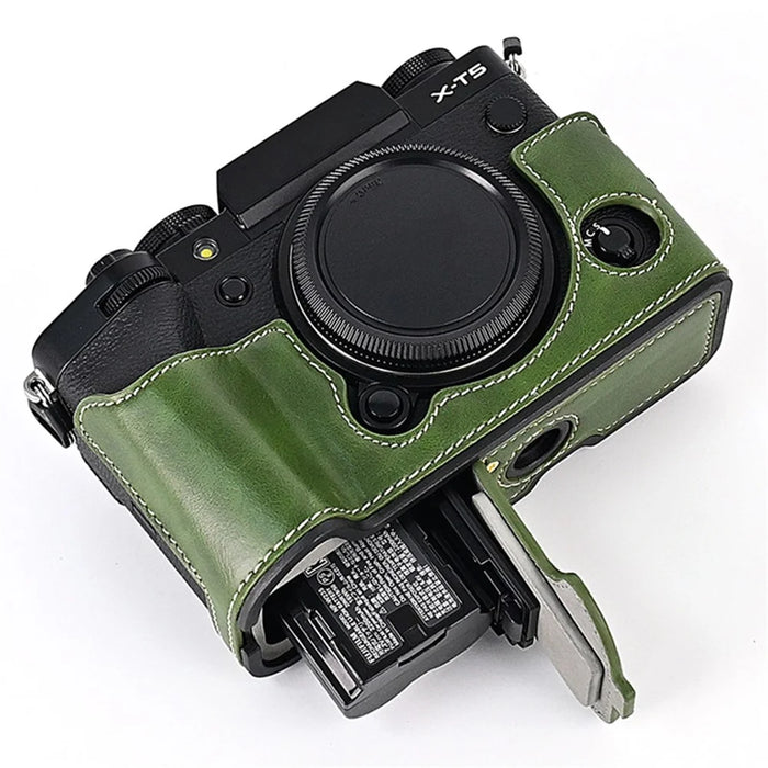 For Fujifilm X-T5 Anti-scratch PU Leather Camera Case Battery Opening Design Protective Cover with Screw - Green - 4