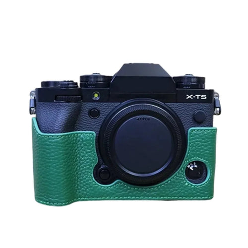 For Fujifilm X-T5 Genuine Leather Camera Case Battery Opening Design Protective Cover - Green - 1
