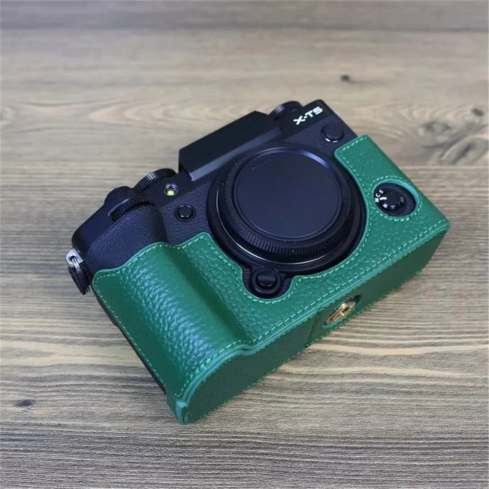 For Fujifilm X-T5 Genuine Leather Camera Case Battery Opening Design Protective Cover - Green - 2
