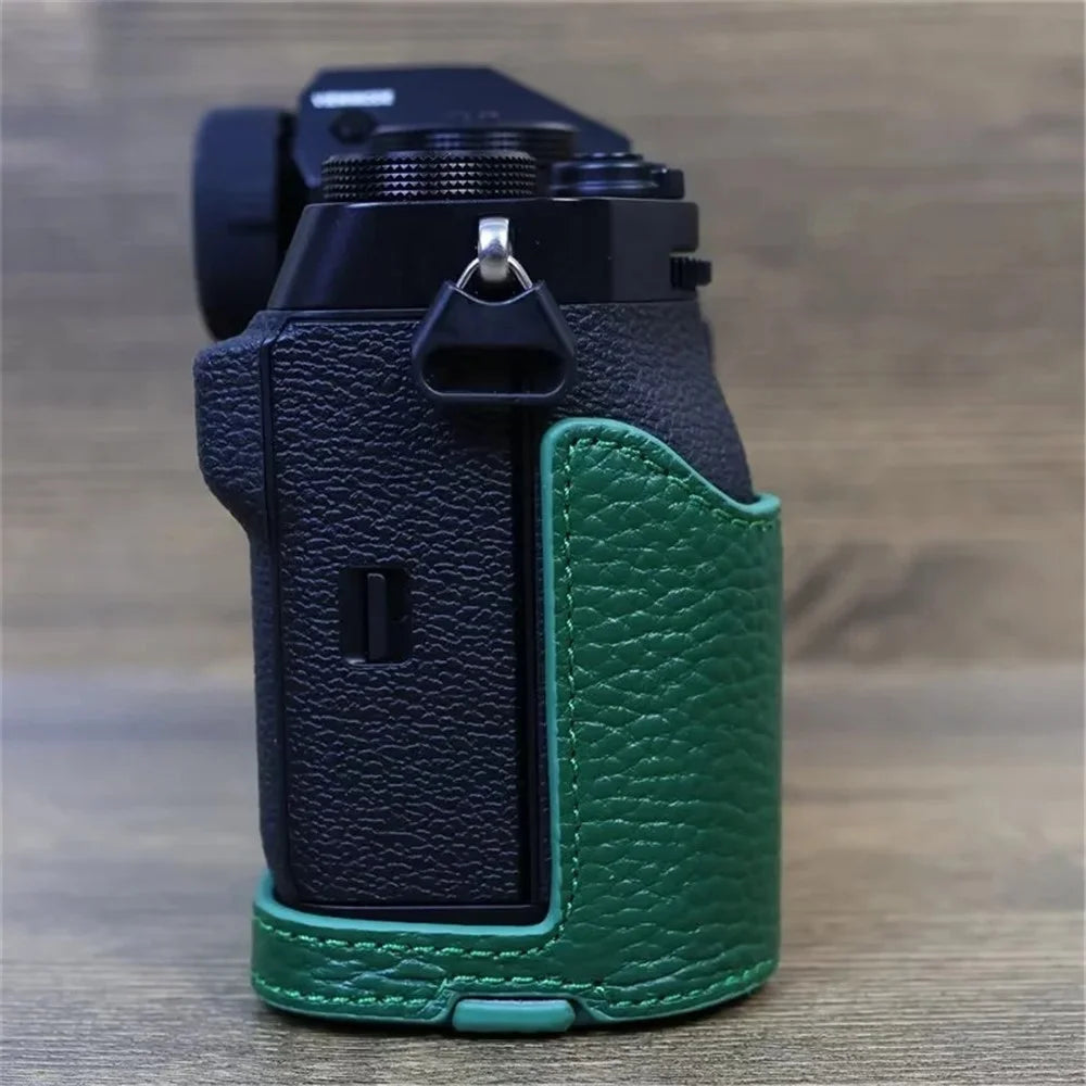 For Fujifilm X-T5 Genuine Leather Camera Case Battery Opening Design Protective Cover - Green - 3