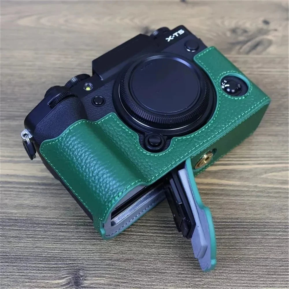 For Fujifilm X-T5 Genuine Leather Camera Case Battery Opening Design Protective Cover - Green - 6