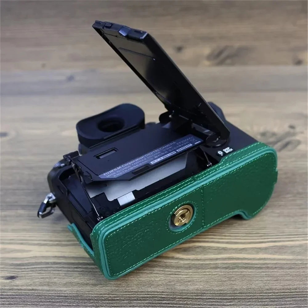 For Fujifilm X-T5 Genuine Leather Camera Case Battery Opening Design Protective Cover - Green - 7