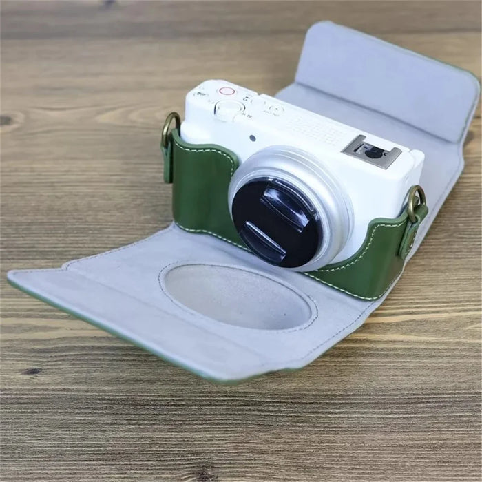 PU Leather Case for Sony ZV-1F Camera, Full Protection Camera Carrying Bag with Shoulder Strap - Green - 5