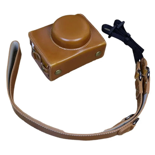 Protective Case for Sony ZV-1F, Battery Opening Design Detachable PU Leather Camera Bag with Shoulder Strap - Brown - 1