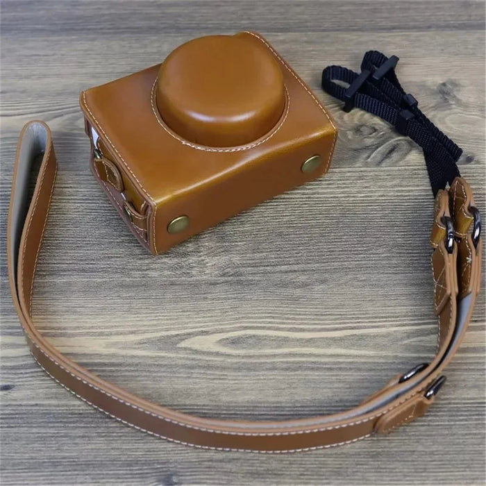 Protective Case for Sony ZV-1F, Battery Opening Design Detachable PU Leather Camera Bag with Shoulder Strap - Brown - 3