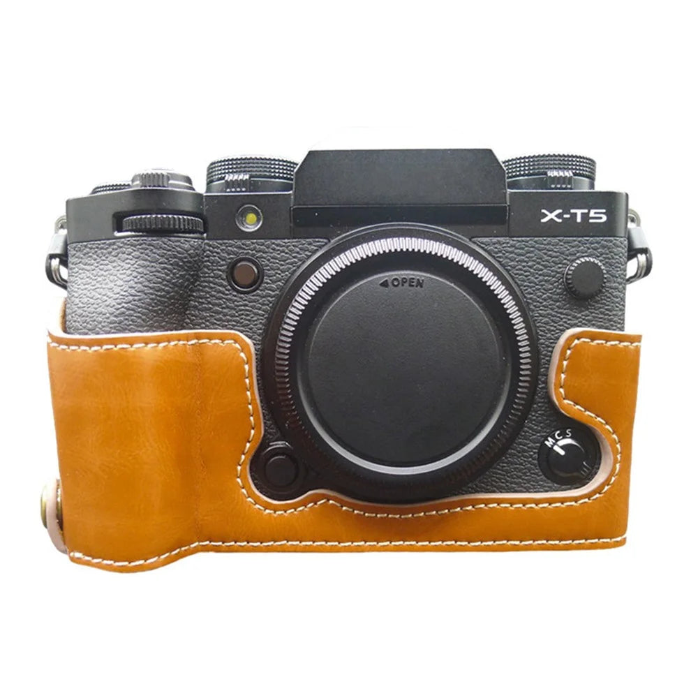 For Fujifilm X-T5 Camera PU Leather Case Battery Opening Design Protective Cover with Screw - Brown - 1