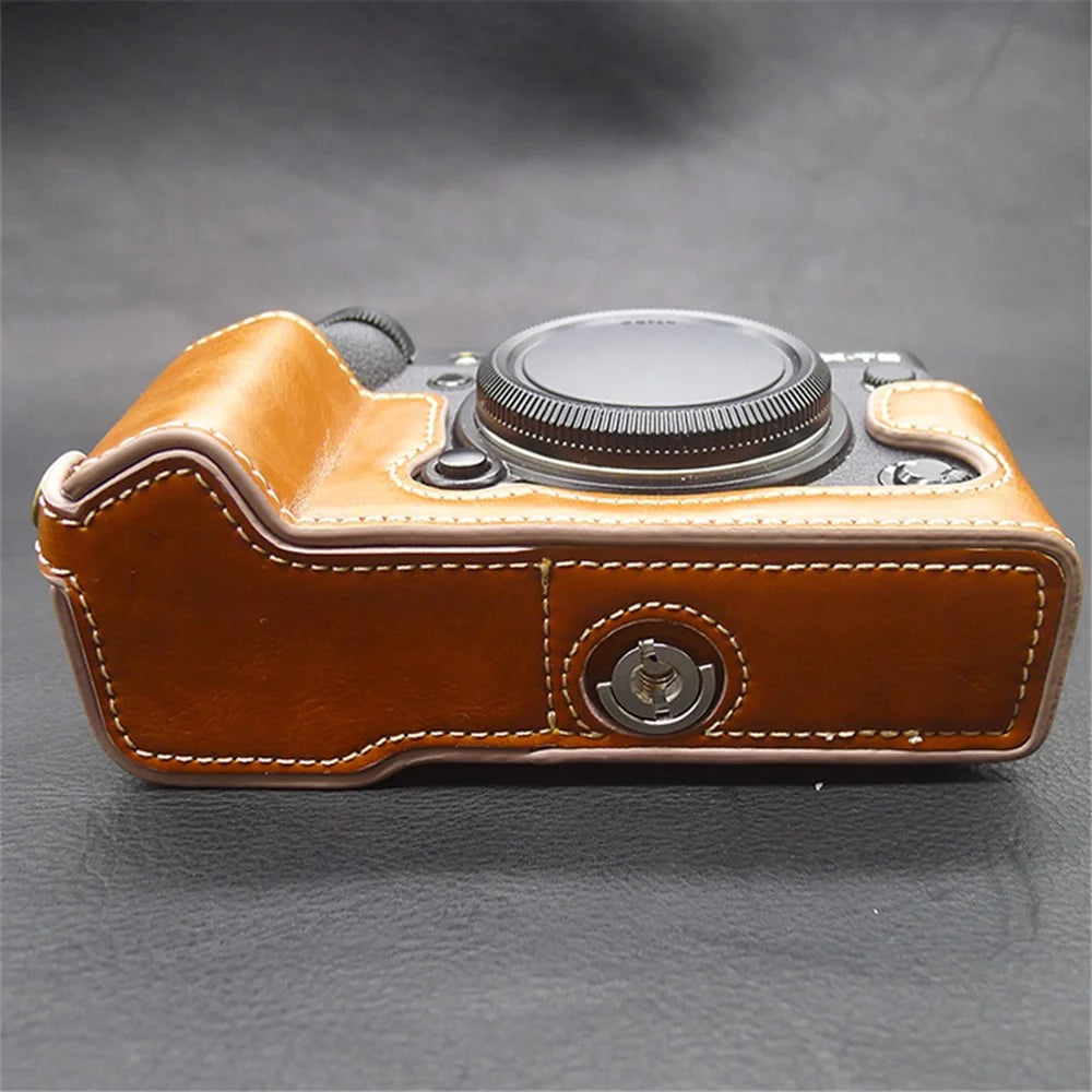 For Fujifilm X-T5 Camera PU Leather Case Battery Opening Design Protective Cover with Screw - Brown - 4