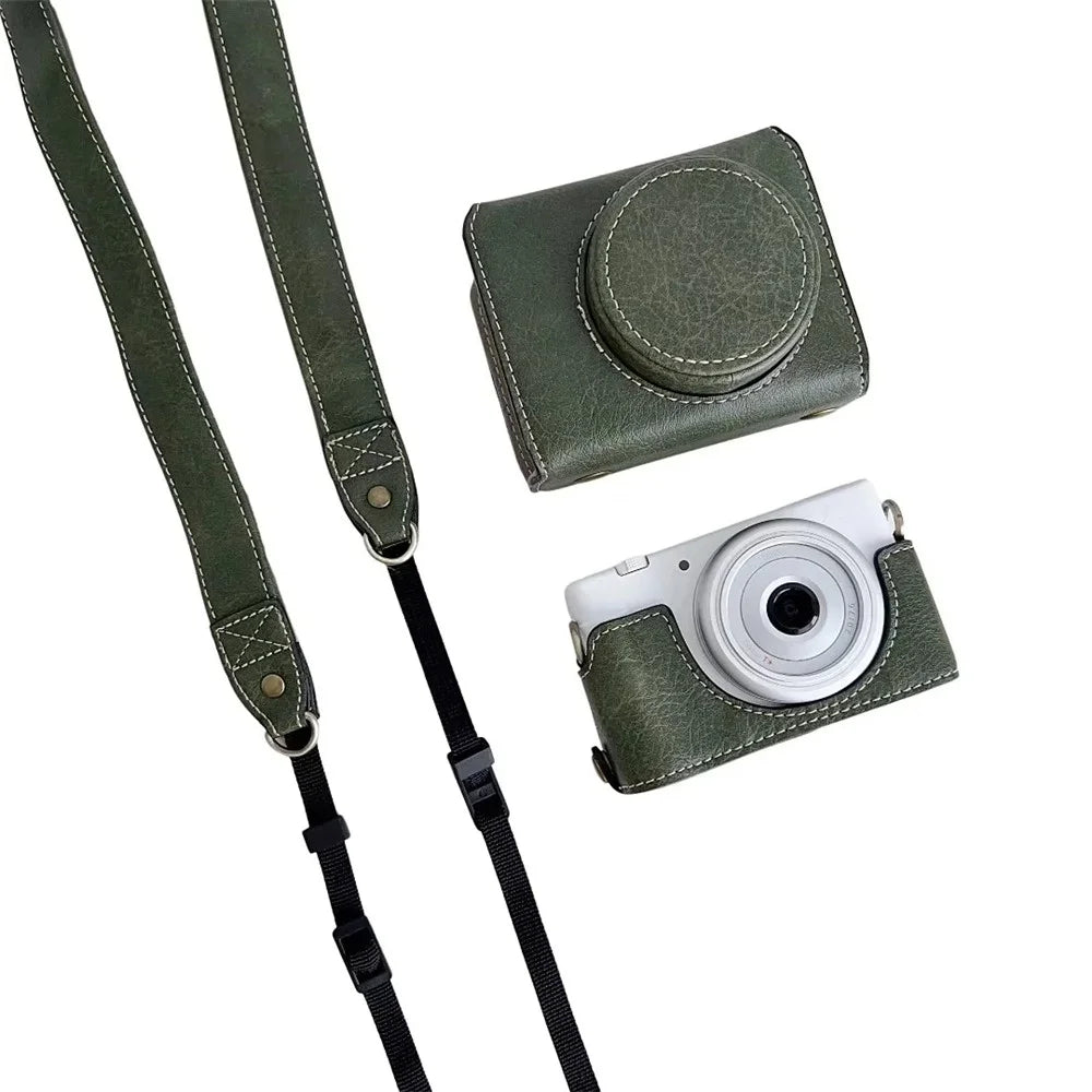 For Sony ZV-1F / ZV-1 Mark II Detachable PU Leather Camera Bag Battery Opening Design Drop-proof Cover with Shoulder Strap - Green - 3