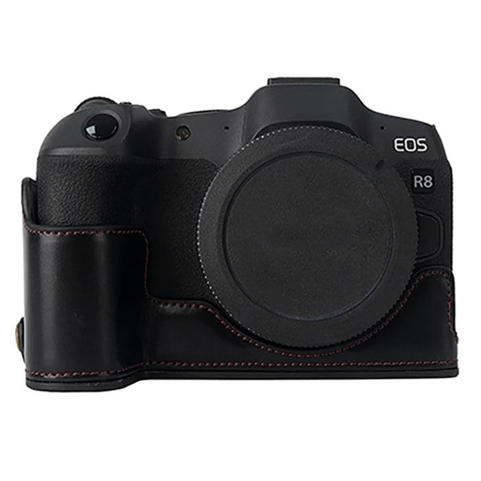 For Canon EOS R8 PU Leather Camera Bottom Case Half Body Protective Cover with Battery Opening - Black - 2
