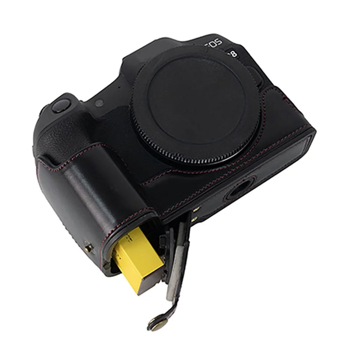 For Canon EOS R8 PU Leather Camera Bottom Case Half Body Protective Cover with Battery Opening - Black - 3
