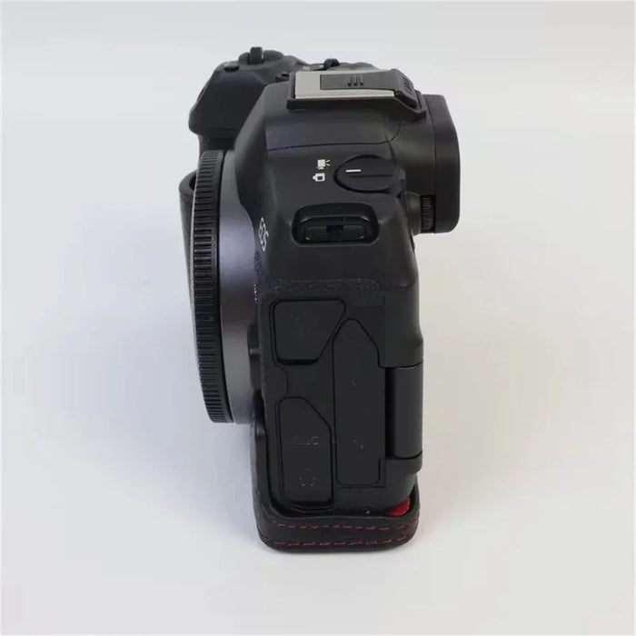 For Canon EOS R8 Genuine Cow Leather Camera Bottom Case Half Body Cover with Battery Opening - Black - 4