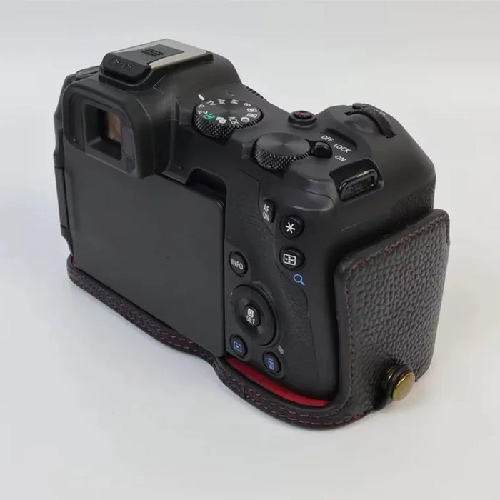 For Canon EOS R8 Genuine Cow Leather Camera Bottom Case Half Body Cover with Battery Opening - Black - 5