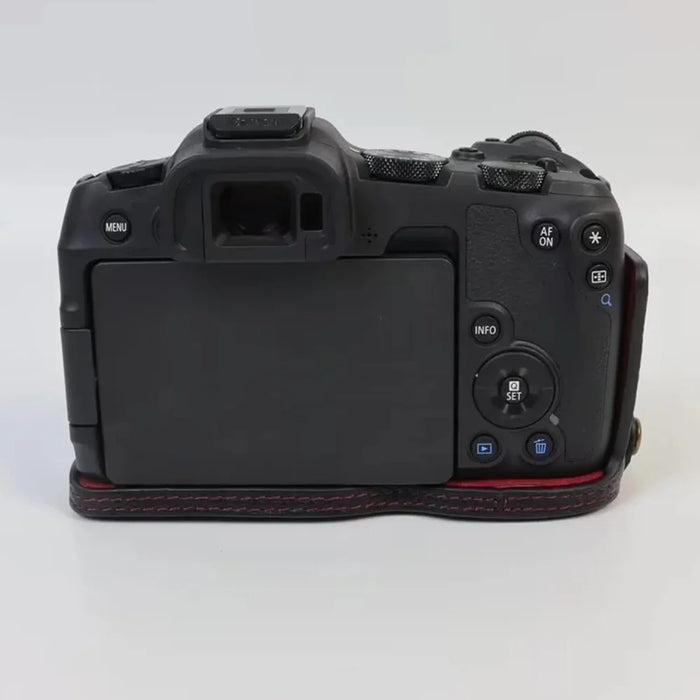 For Canon EOS R8 Genuine Cow Leather Camera Bottom Case Half Body Cover with Battery Opening - Black - 6