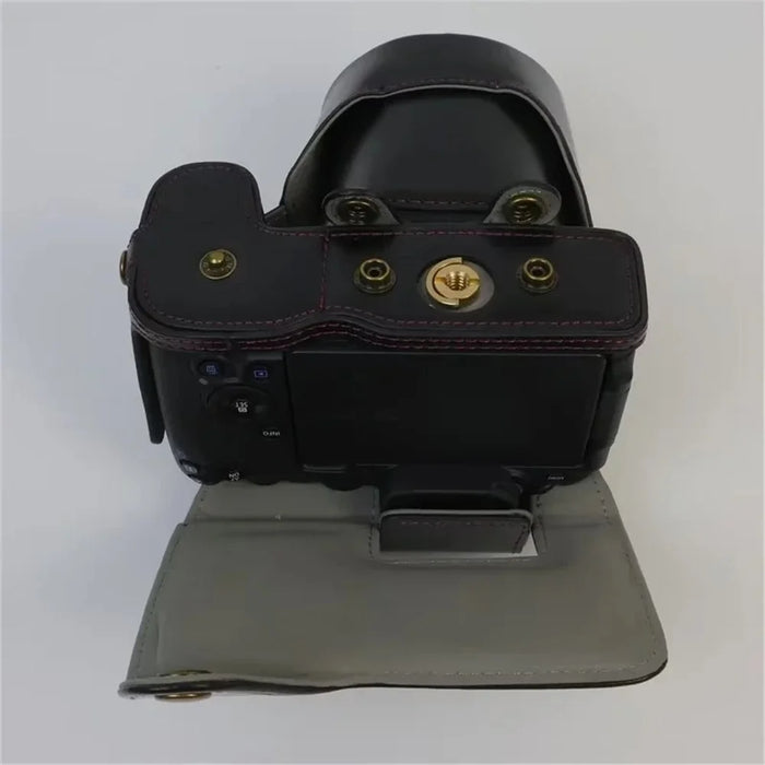 For Canon EOS R8 PU Leather Camera Bag Battery Opening Design Protective Cover - Black - 5