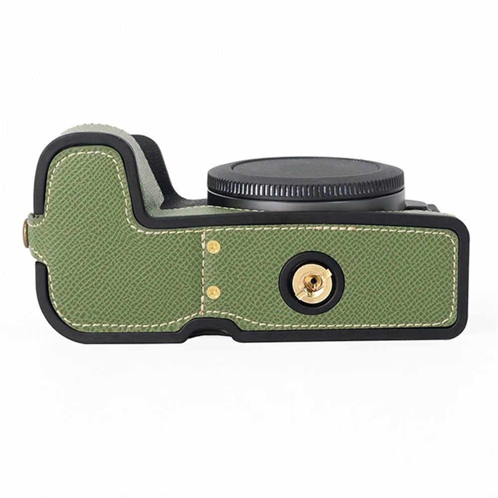 For Canon EOS R8 PU Leather Camera Base Battery Opening Design Detachable Protective Cover with Shoulder Strap - Green - 3