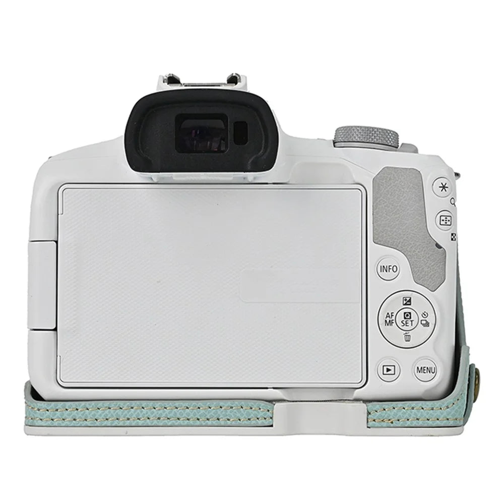 For Canon EOS R50 / R100 Anti-Shock PU Leather Camera Bottom Cover Large Opening Design Half Body Case with Strap - Baby Blue - 3