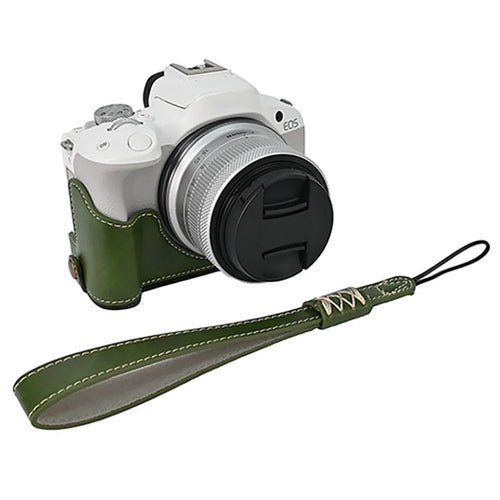 For Canon EOS R50 / R100 Camera Bottom Sleeve Large Opening Design PU Leather Half Body Case - Green - 1
