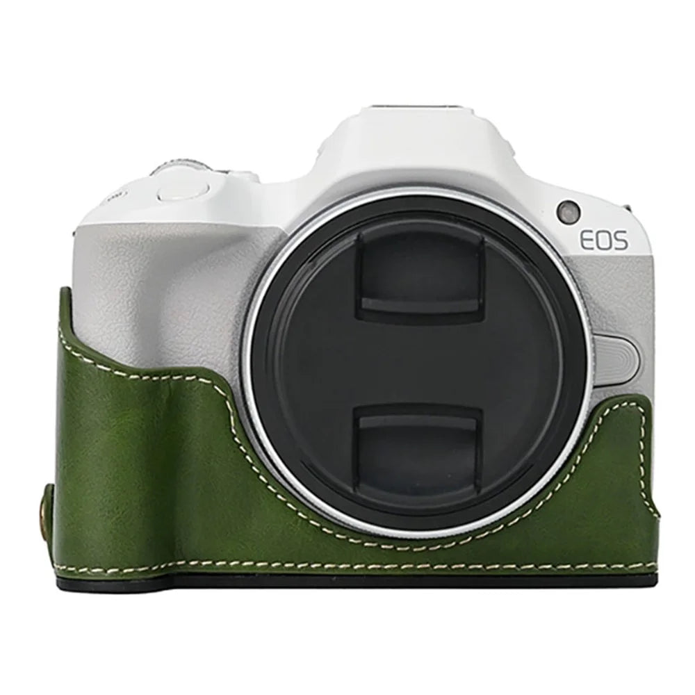 For Canon EOS R50 / R100 Camera Bottom Sleeve Large Opening Design PU Leather Half Body Case - Green - 2