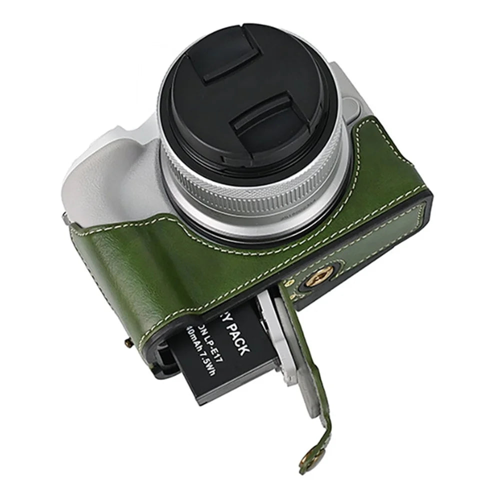 For Canon EOS R50 / R100 Camera Bottom Sleeve Large Opening Design PU Leather Half Body Case - Green - 4