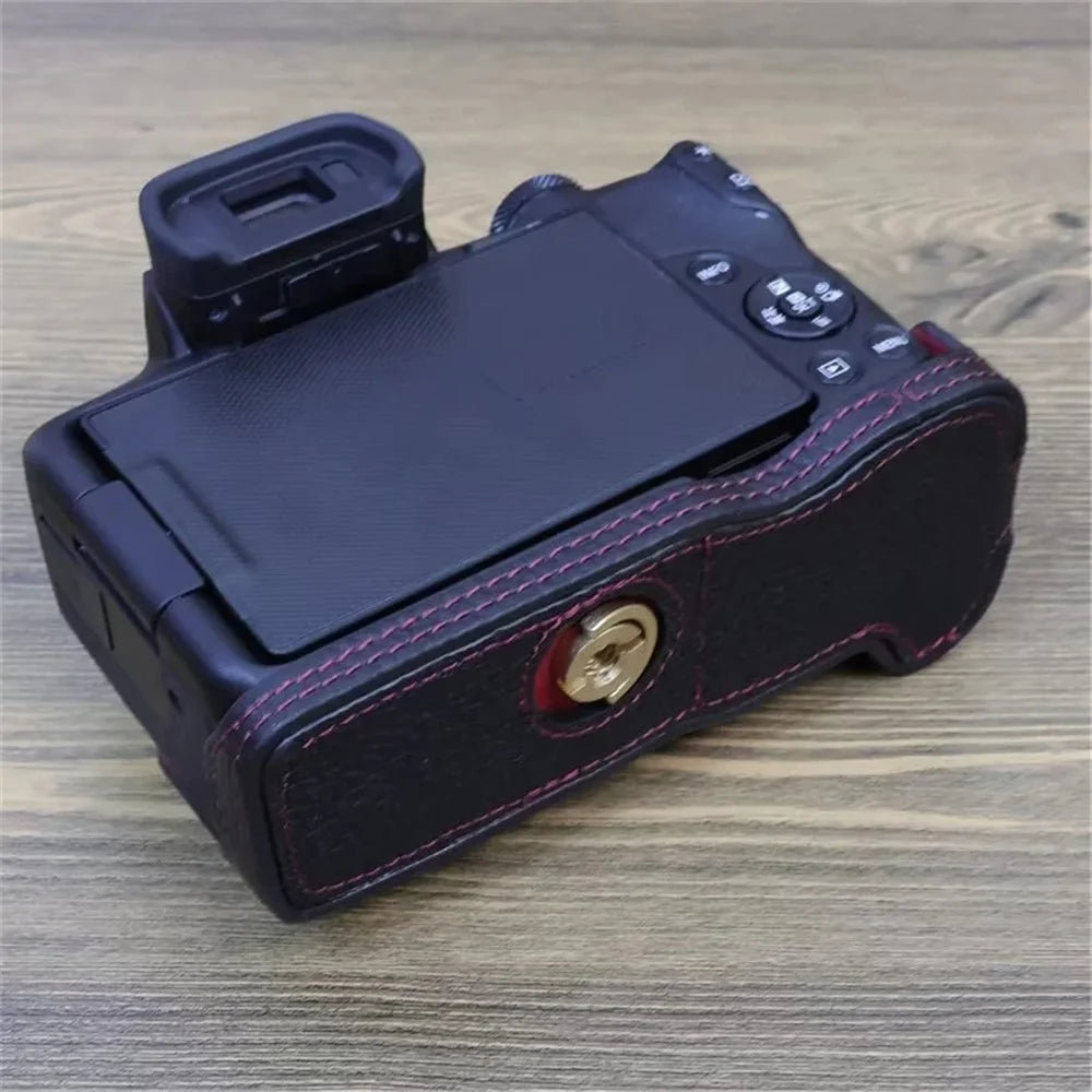 For Canon EOS R50 / R100 Anti-scratch Genuine Leather Camera Bottom Cover Large Opening Design Half Body Case - Black - 3