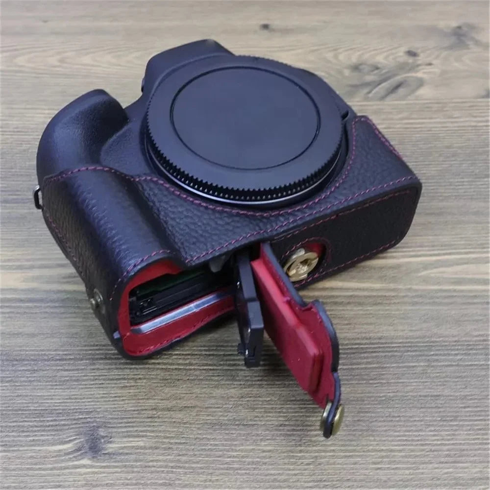 For Canon EOS R50 / R100 Anti-scratch Genuine Leather Camera Bottom Cover Large Opening Design Half Body Case - Black - 4