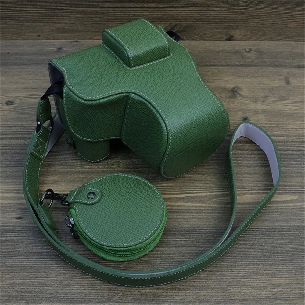For Canon EOS R8 PU Leather Case Digital Camera Battery Opening Design Bag with Strap and Small Bag - Green - 2