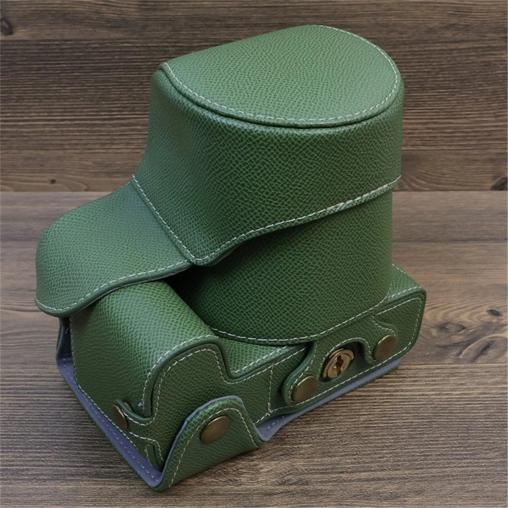 For Canon EOS R8 PU Leather Case Digital Camera Battery Opening Design Bag with Strap and Small Bag - Green - 4