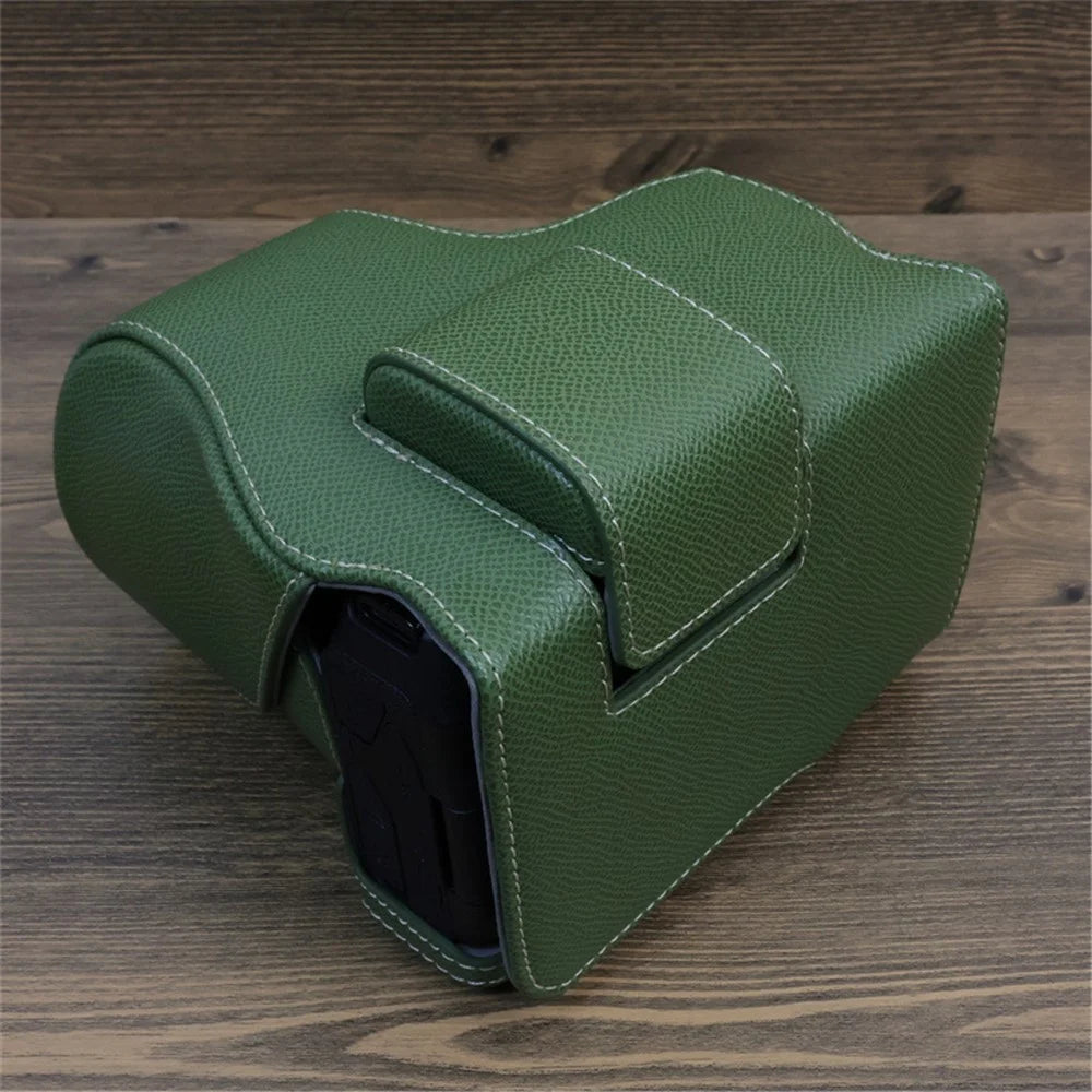 For Canon EOS R8 PU Leather Case Digital Camera Battery Opening Design Bag with Strap and Small Bag - Green - 5