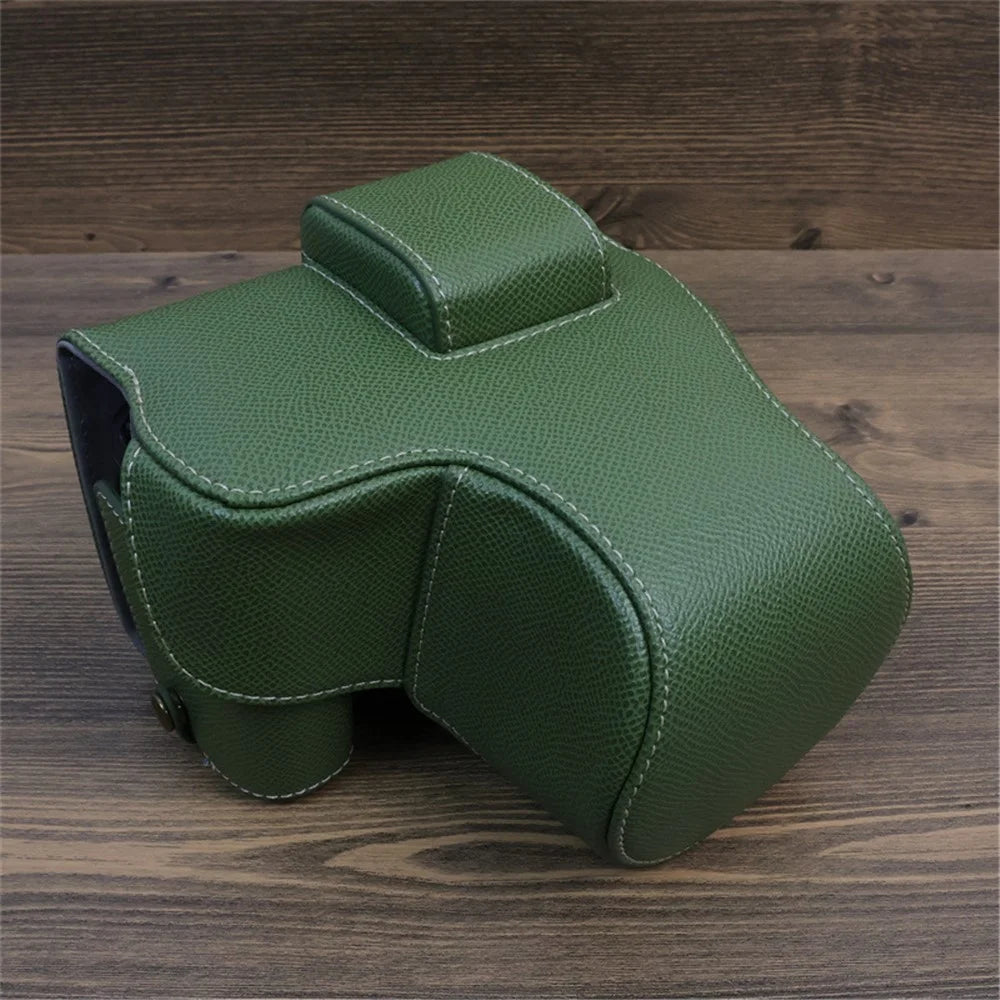 For Canon EOS R8 PU Leather Case Digital Camera Battery Opening Design Bag with Strap and Small Bag - Green - 6