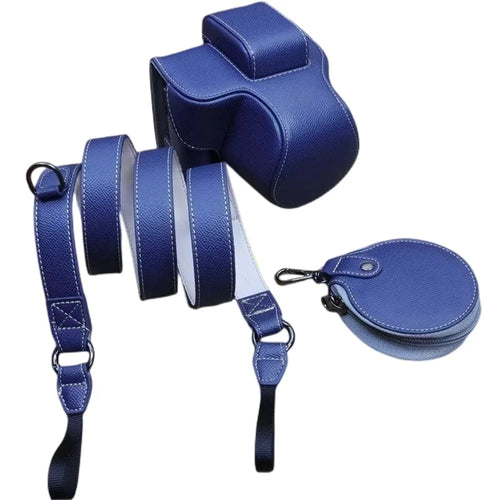 For Canon EOS R50 / R100 Camera Case Battery Opening Design Palm Texture Leather Bag with Strap and Small Bag - Dark Blue - 1