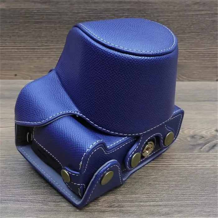 For Canon EOS R50 / R100 Camera Case Battery Opening Design Palm Texture Leather Bag with Strap and Small Bag - Dark Blue - 4