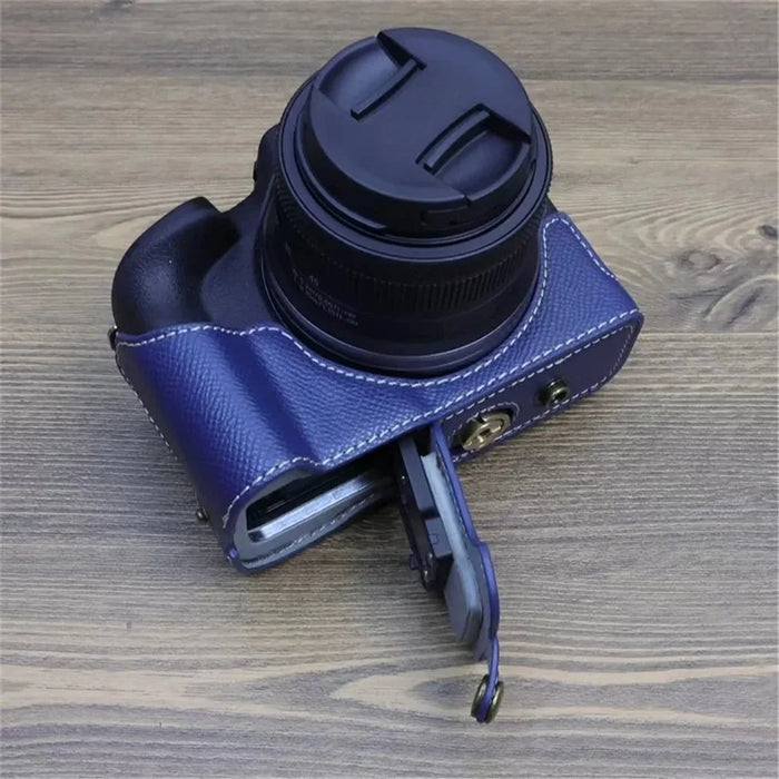 For Canon EOS R50 / R100 Camera Case Battery Opening Design Palm Texture Leather Bag with Strap and Small Bag - Dark Blue - 5