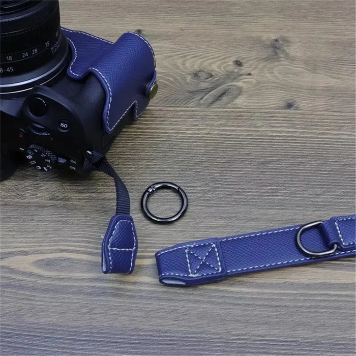 For Canon EOS R50 / R100 Camera Case Battery Opening Design Palm Texture Leather Bag with Strap and Small Bag - Dark Blue - 6